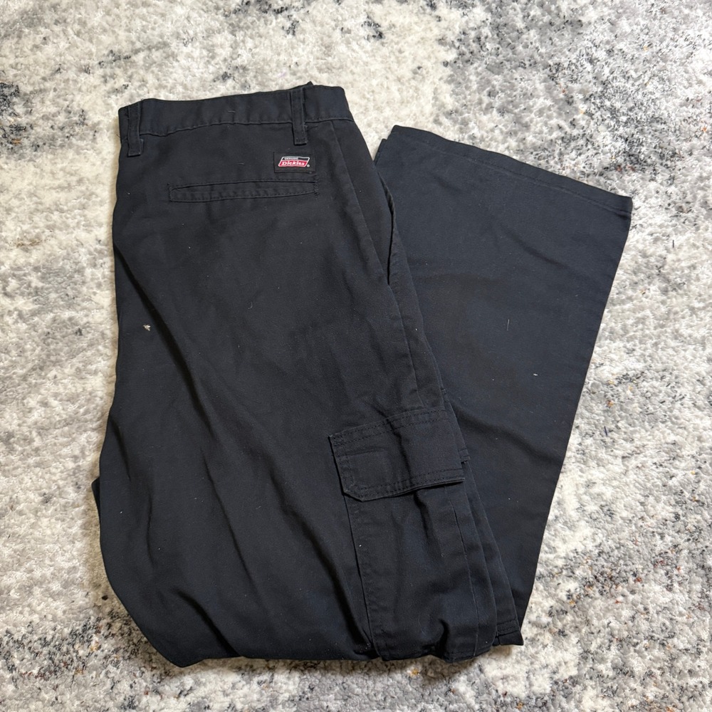 Dickies Mens‎ Black Relaxed Fit Cargo Pants 36x30 Workwear Twill GP3038BK